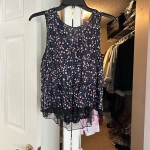 Zara Navy Floral Sleeveless Blouse